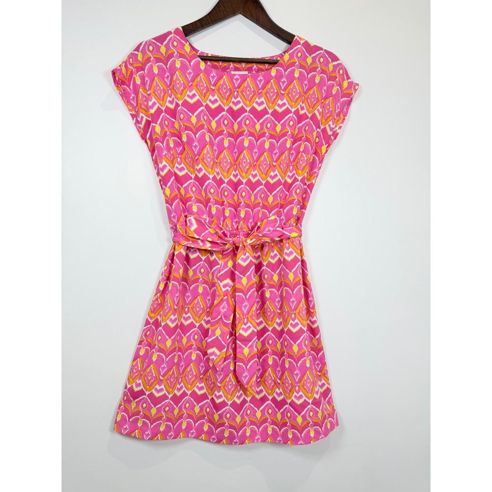 All For Color Pink Ikat Printโ Belted Shift Dress Womens Medium Short Sleeve M